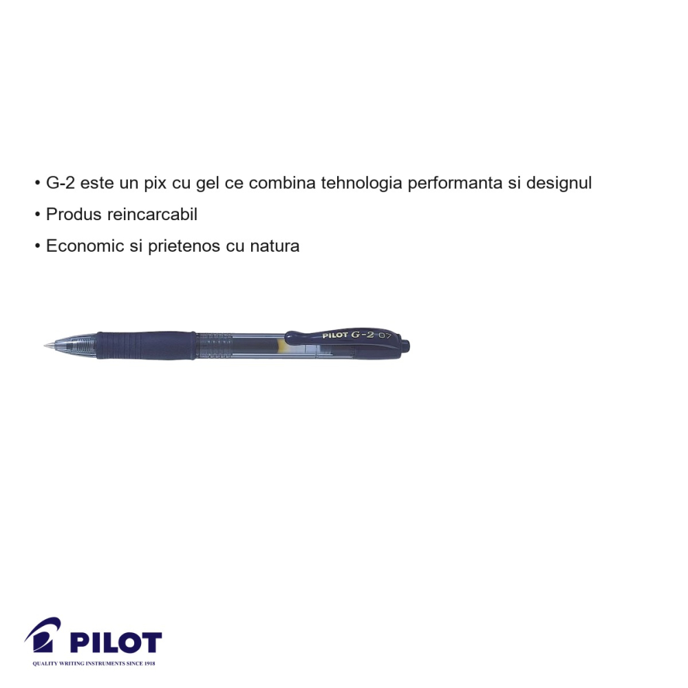 Pix cu gel retractabil Pilot G2, varf 0.7mm, cerneala albastru inchis, grip ergonomic [3]