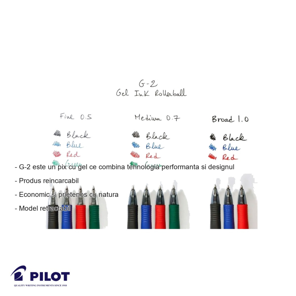 Pix cu gel retractabil Pilot G2, varf 0.7mm, grip ergonomic, pentru scris de precizie [2]