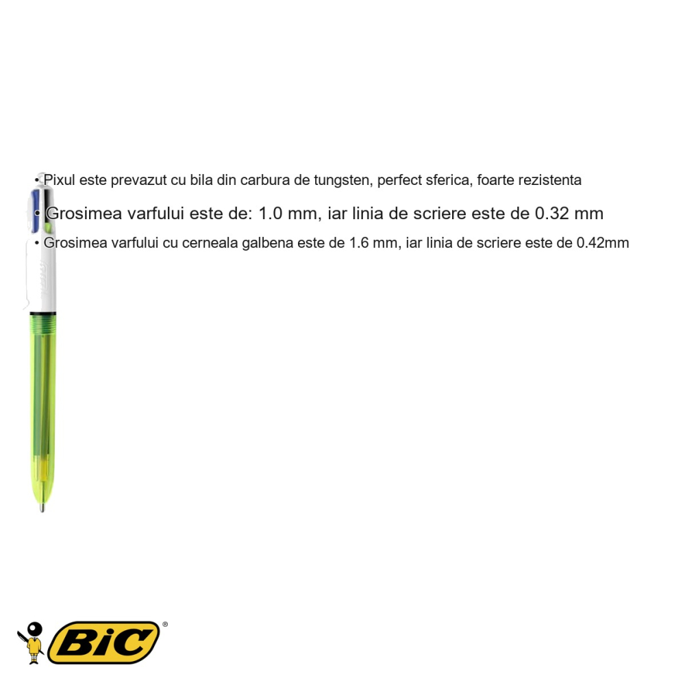Pix cu mecanism 4 culori Bic 4 Colour Fluo, varf 1.0 mm, cerneala cu uscare rapida, pentru birou si scoala [3]