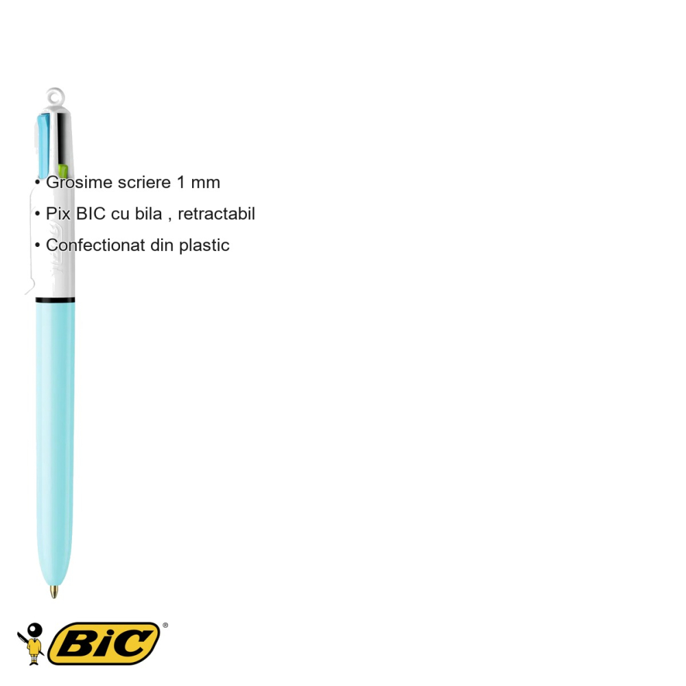 Pix cu mecanism 4 culori Bic Fun, varf 1 mm, cerneala colorata roz violet turcoaz verde, pentru notite creative [3]