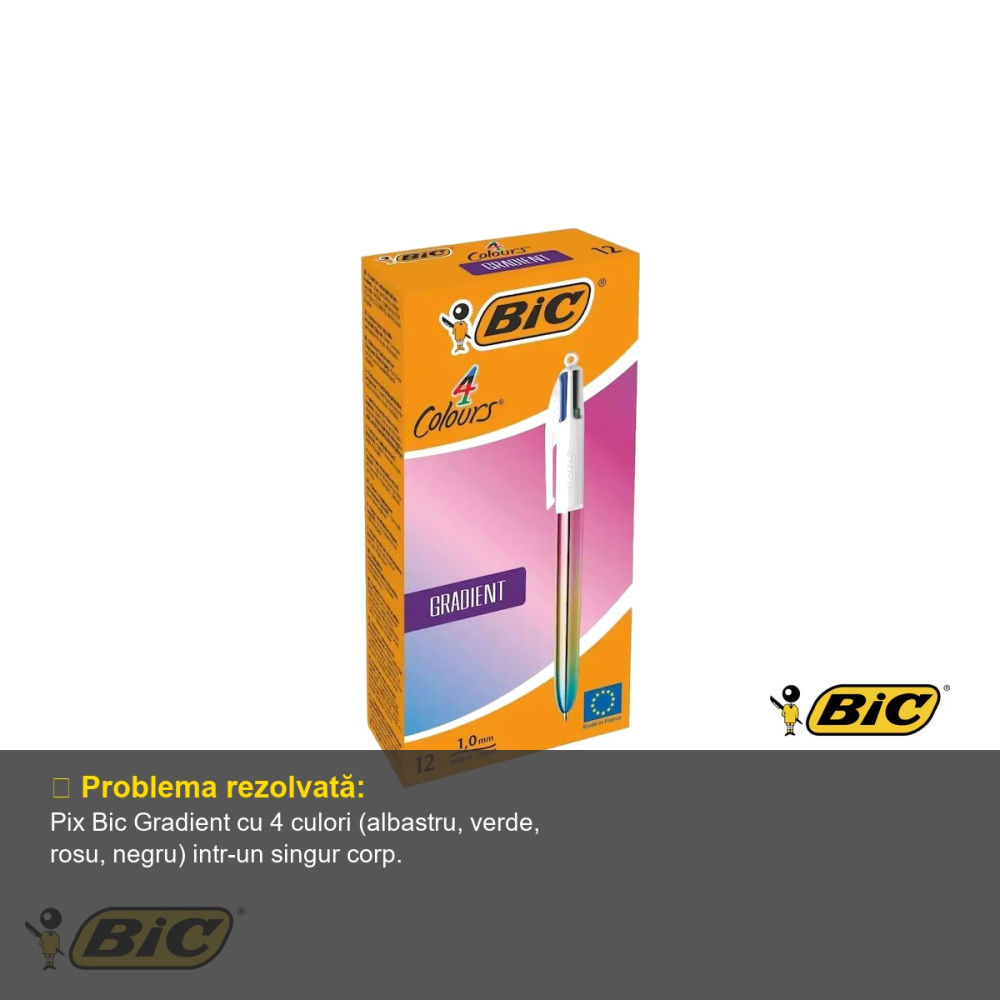 Pix cu mecanism 4 culori Bic Gradient, varf 1.0 mm, cerneala rapida, pentru birou si scoala [4]