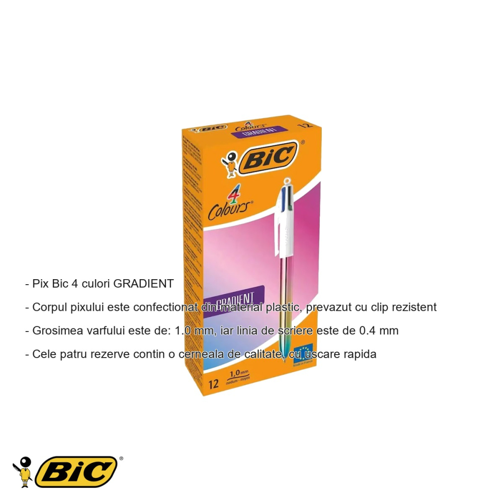 Pix cu mecanism 4 culori Bic Gradient, varf 1.0 mm, cerneala rapida, pentru birou si scoala [2]