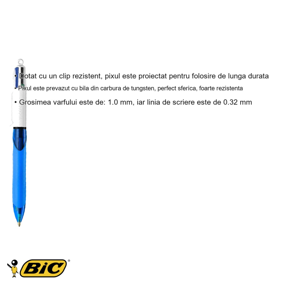 Pix cu mecanism 4 culori Bic Grip, varf mediu 1.0 mm, grip cauciucat, pentru scris confortabil [3]