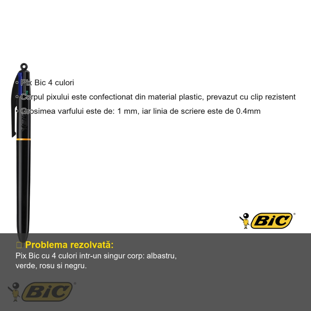Pix cu mecanism 4 culori Bic Pro, varf 1 mm, scriere fluenta pentru birou si scoala [3]