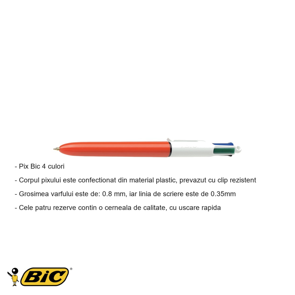 Pix cu mecanism 4 culori Bic, varf fin 0.8 mm, pentru birou si scoala [2]