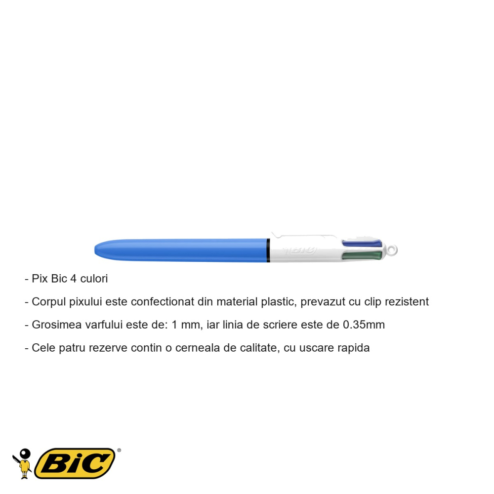 Pix cu mecanism 4 culori Bic, varf mediu 1mm, albastru/verde/rosu/negru, pentru birou si scoala [2]