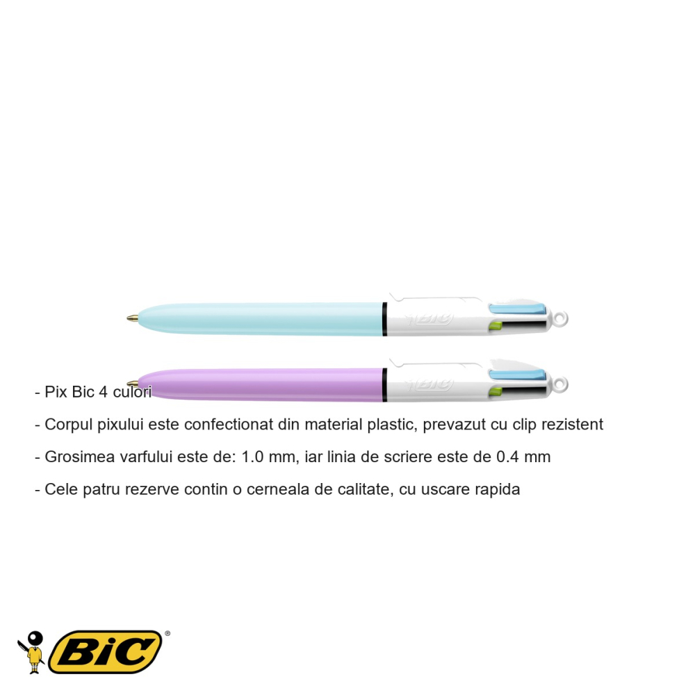 Pix cu mecanism 4 culori fashion Bic, varf 1.0 mm, cerneala cu uscare rapida, pentru birou si scoala [2]