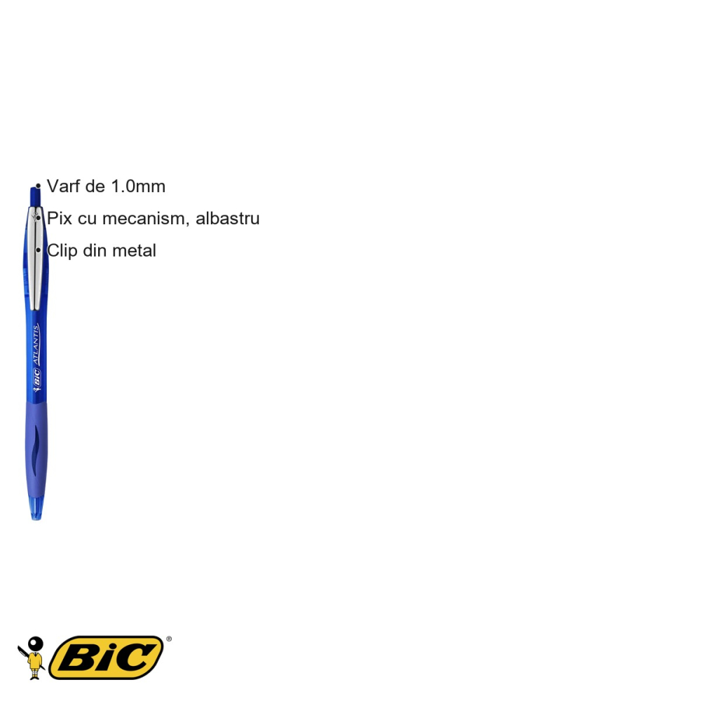 Pix cu mecanism Bic Atlantis Clic Soft, varf 1.0mm, cerneala albastra EasyGlide, scriere fluida [3]