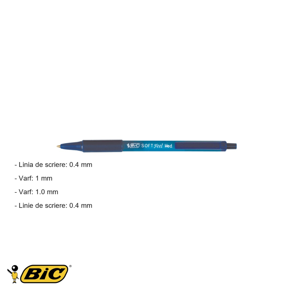 Pix cu mecanism Bic Soft Feel, varf 1.0 mm, scriere fluida albastra, pentru birou si scoala [2]