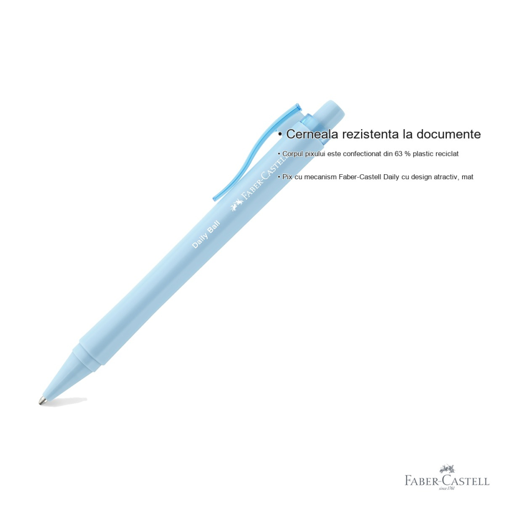 Pix cu mecanism Faber-Castell Daily, mina XB, cerneala albastra rezistenta la documente, corp din plastic reciclat [3]