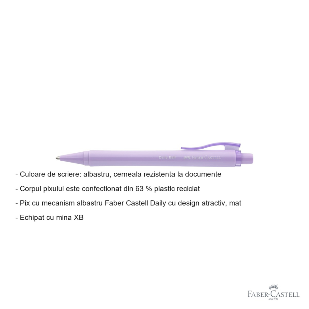 Pix cu mecanism Faber-Castell Daily, mina XB, scriere albastra, cerneala rezistenta la documente [2]