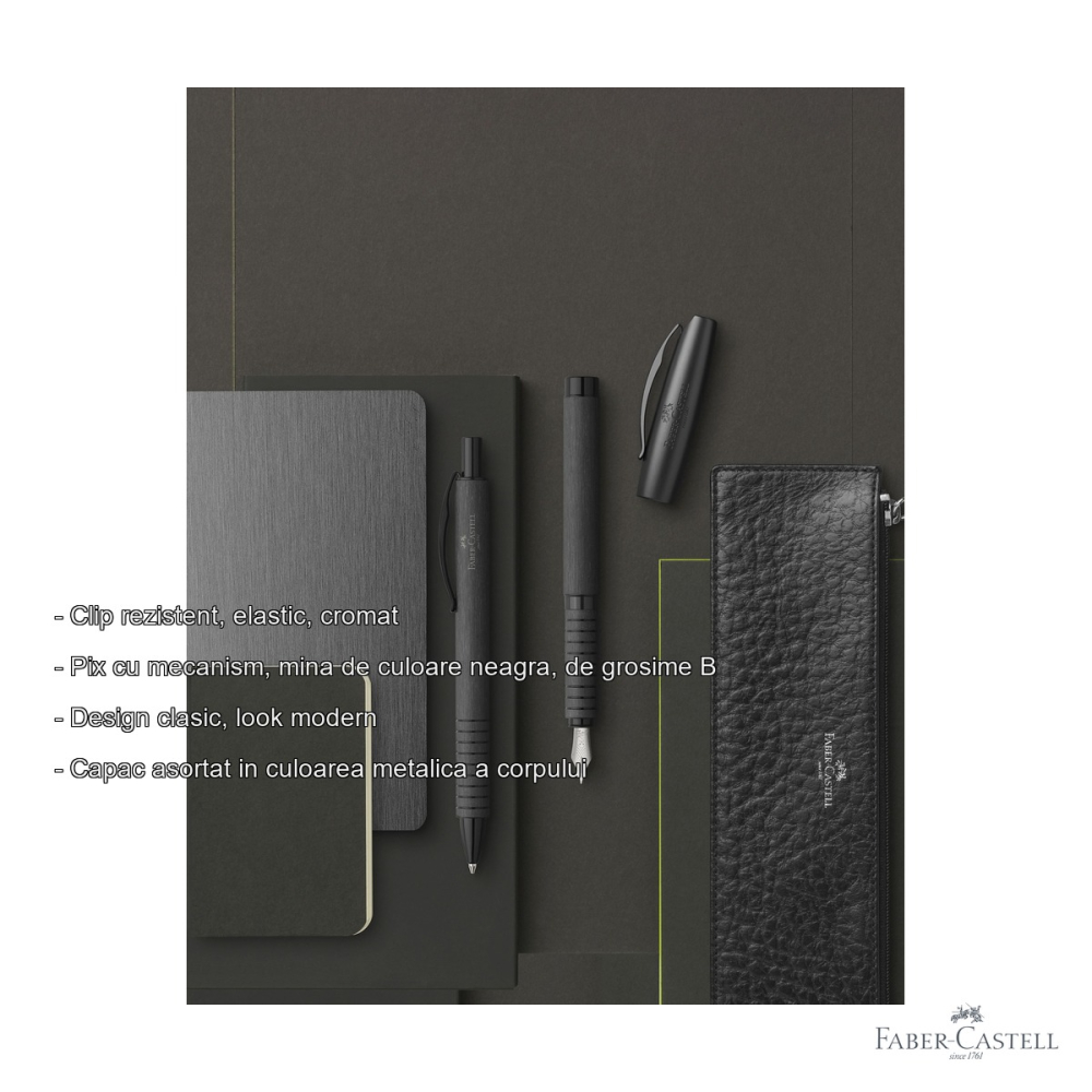 Pix cu mecanism Faber-Castell Essentio Aluminium, corp metalic negru, mina neagra B, pentru uz profesional [2]
