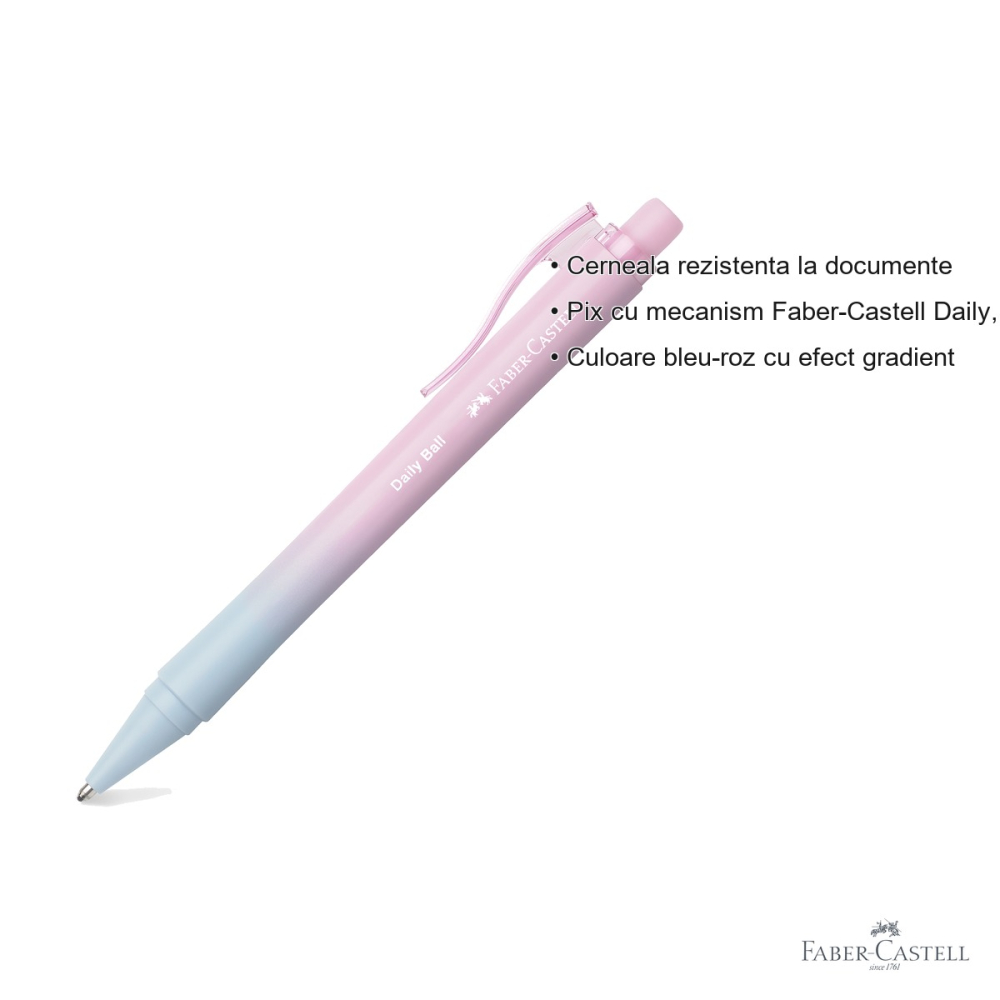 Pix cu mecanism Faber-Castell Flow Daily, mina XB, culoare bleu-roz gradient, scriere albastra [3]