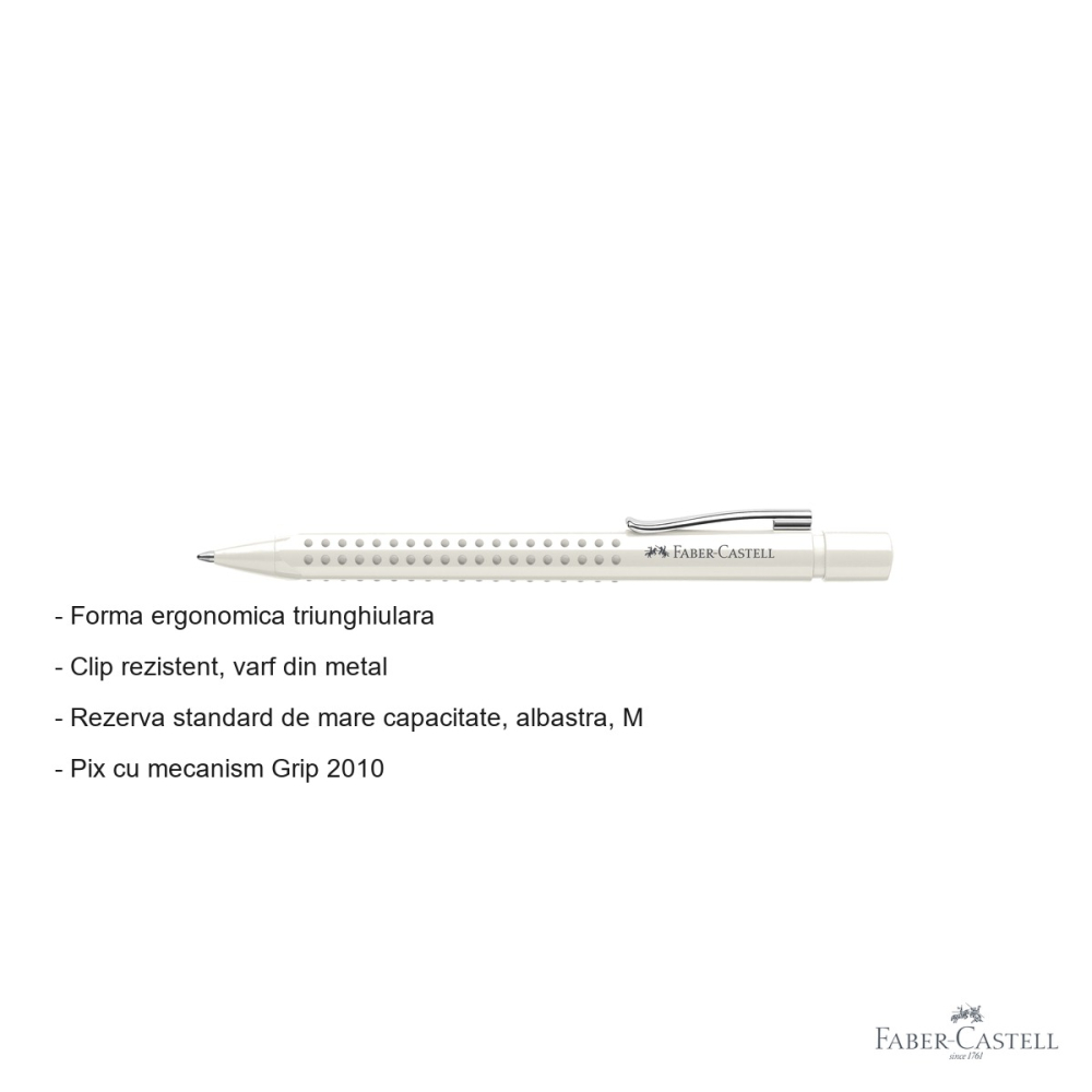 Pix cu mecanism Faber-Castell Grip 2010, forma ergonomica triunghiulara, zona anti-alunecare, culoare alb cocos [2]