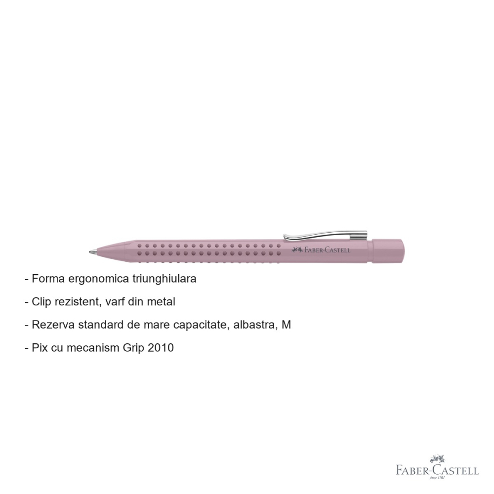 Pix cu mecanism Faber-Castell Grip 2010 Rose, zona anti-alunecare ergonomica, pentru scris zilnic [2]