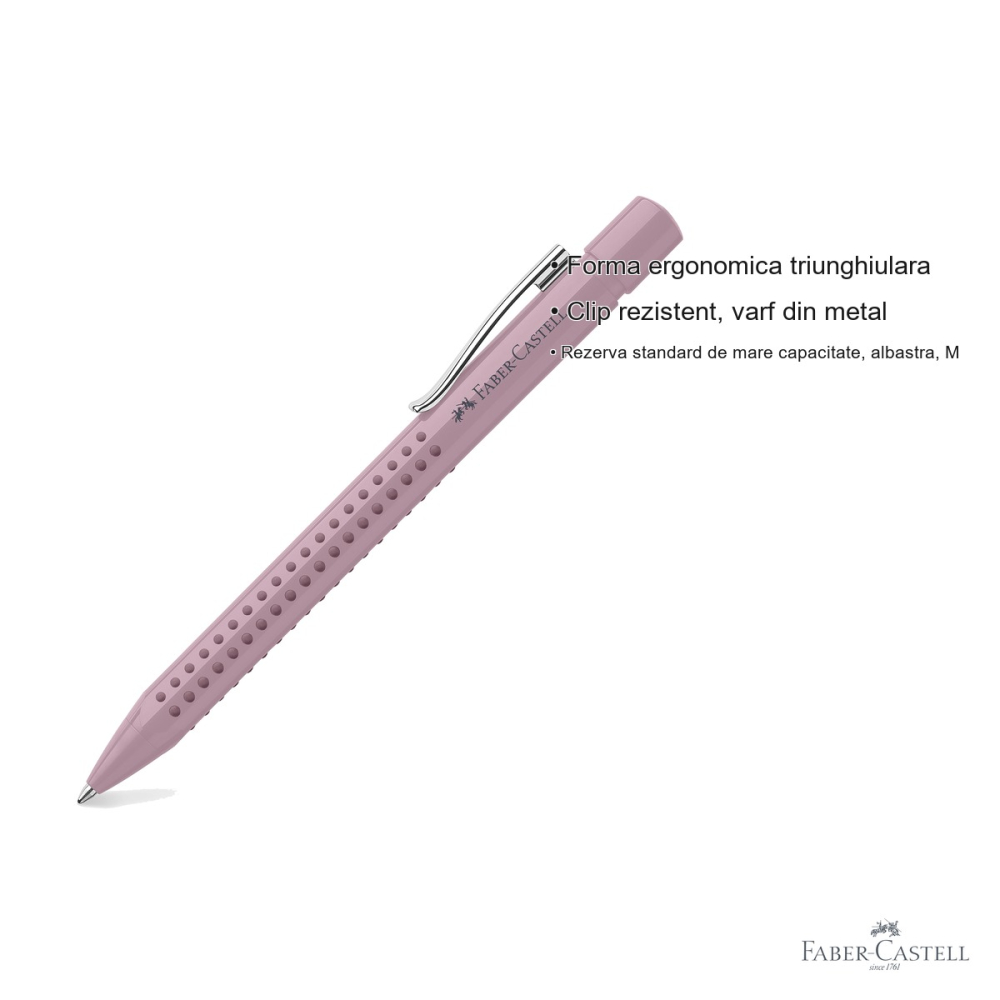 Pix cu mecanism Faber-Castell Grip 2010 Rose, zona anti-alunecare ergonomica, pentru scris zilnic [3]