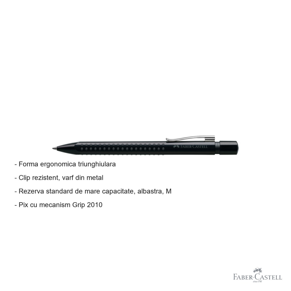 Pix cu mecanism Faber-Castell Grip 2010, zona anti-alunecare ergonomica triunghiulara, negru [2]