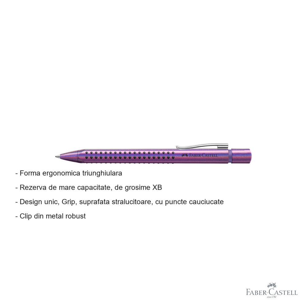 Pix cu mecanism Faber-Castell Grip 2011 Glam violet, design ergonomic triunghiular, rezerva XB capacitate mare [2]