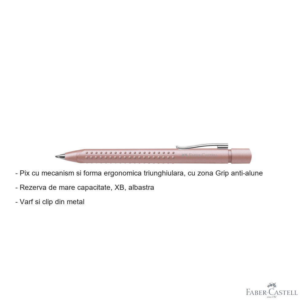 Pix cu mecanism Faber-Castell Grip 2011 Rose Pale, forma triunghiulara ergonomica, varf XB albastru [2]