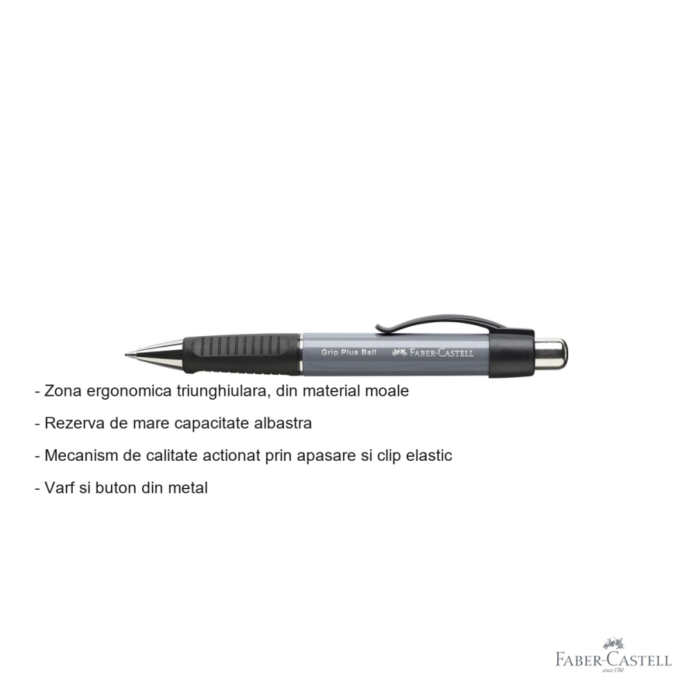 Pix cu mecanism Faber-Castell Grip Plus 1407, zona ergonomica triunghiulara, rezerva albastra M, pentru birou si scoala [2]