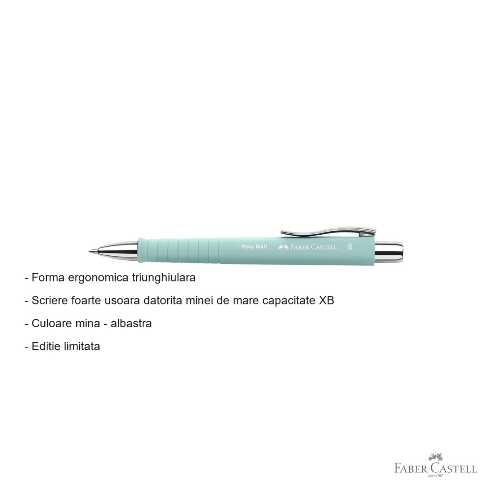 Pix cu mecanism Faber-Castell Poly Ball Bleu Caraibe, grip ergonomic triunghiular, mina albastra XB, editie limitata [2]