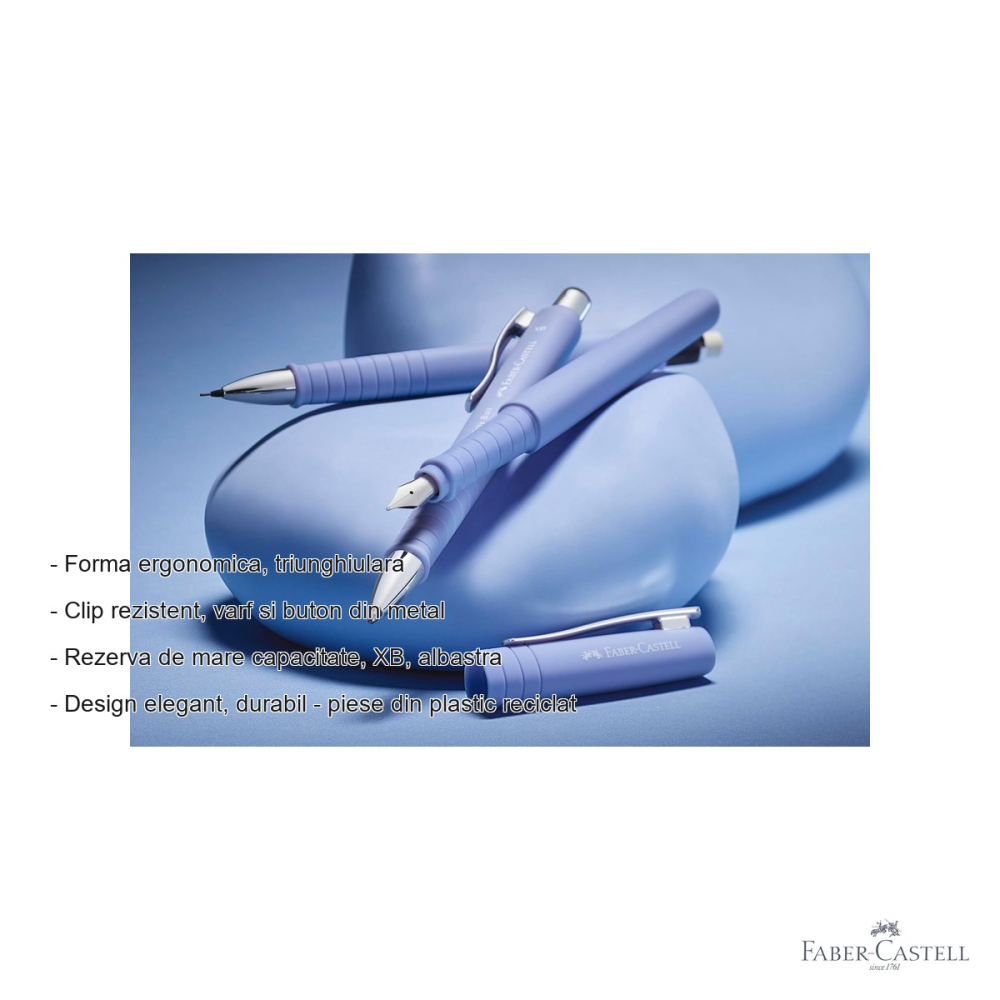 Pix cu mecanism Faber-Castell Poly Ball, grip ergonomic triunghiular, culoare lila iris, rezerva XB albastra [2]