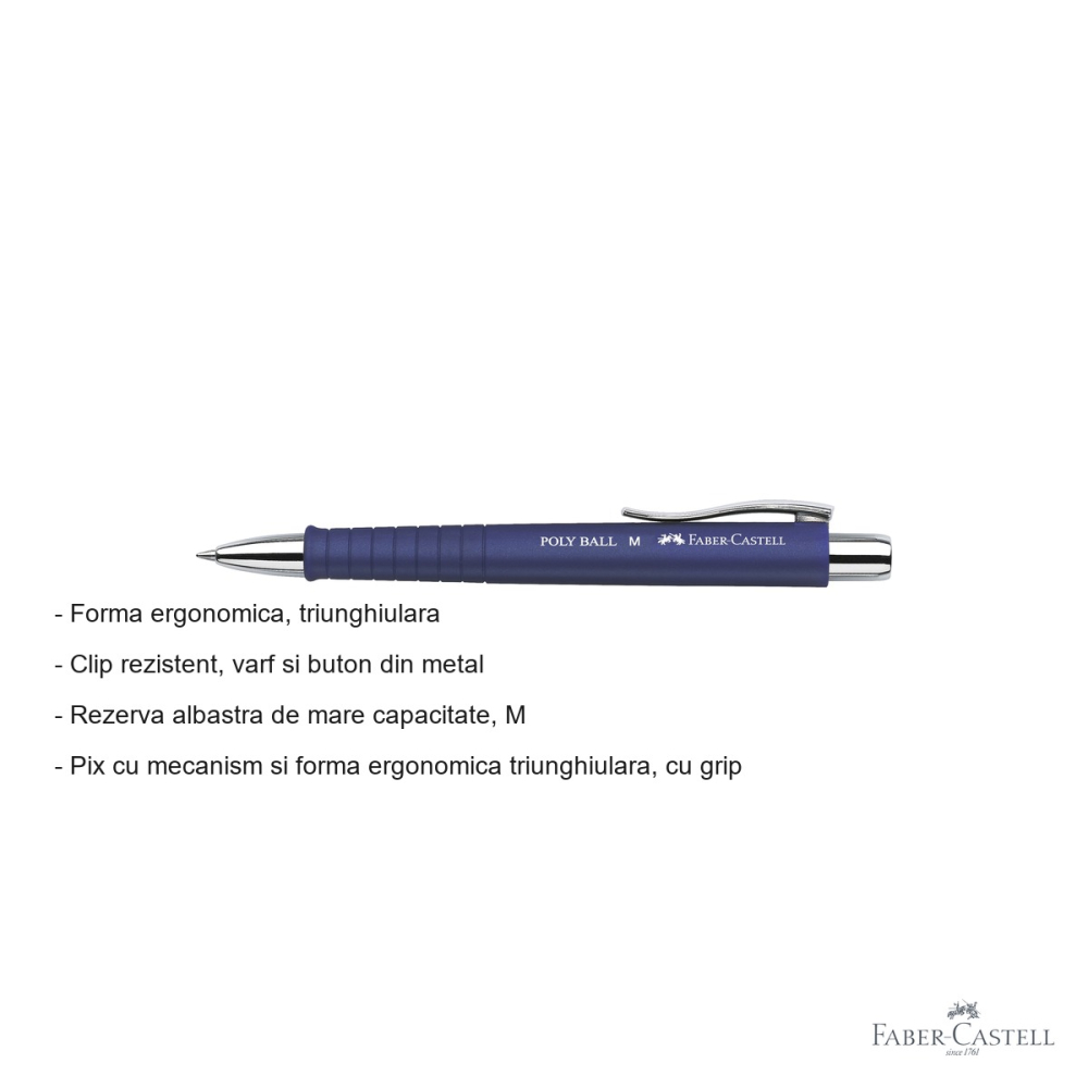 Pix cu mecanism Faber-Castell Poly Ball, grip ergonomic triunghiular, rezerva albastra de mare capacitate [2]