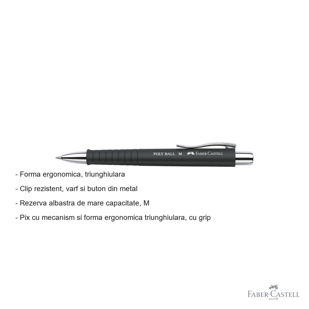 Pix cu mecanism Faber-Castell Poly Ball, grip ergonomic triunghiular, rezerva albastra de mare capacitate [2]
