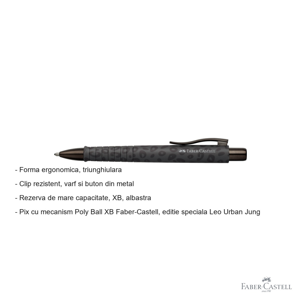 Pix cu mecanism Faber-Castell Poly Ball XB, editie speciala Leo Urban Jungle, rezerva albastra XB, forma ergonomica triunghiulara [2]