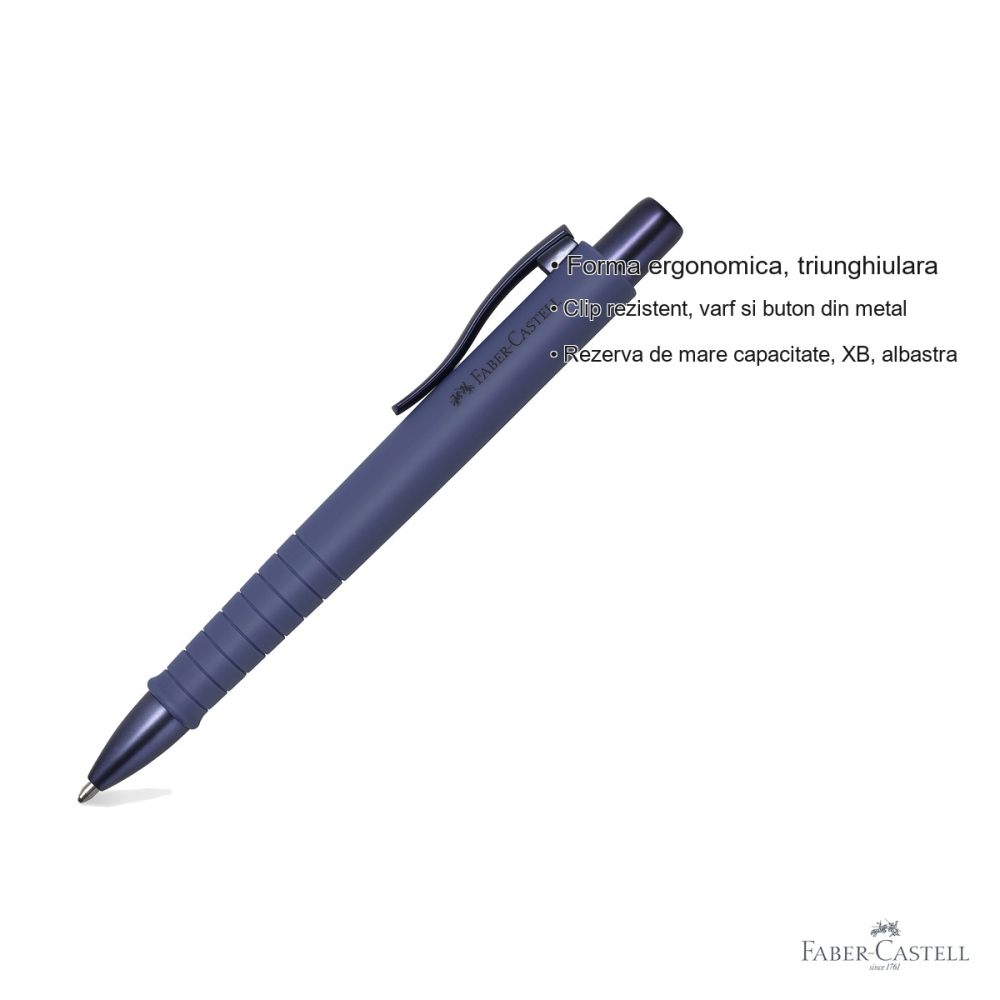 Pix cu mecanism Faber-Castell Poly Ball XB Urban 2025, culoare bleumarin, varf extra-lat, forma triunghiulara ergonomica [3]