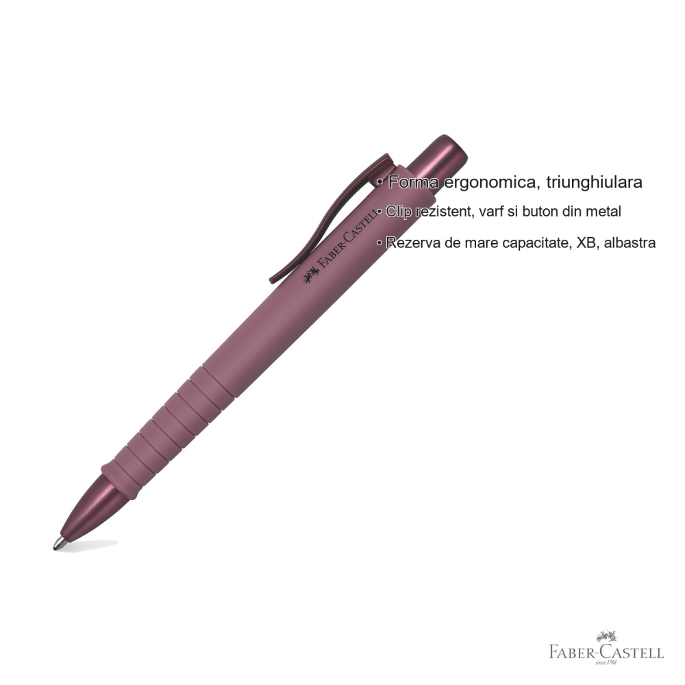 Pix cu mecanism Faber-Castell Poly Ball XB Urban 2025, varf extra-lat, culoare bordeaux, pentru birou si uz zilnic [3]