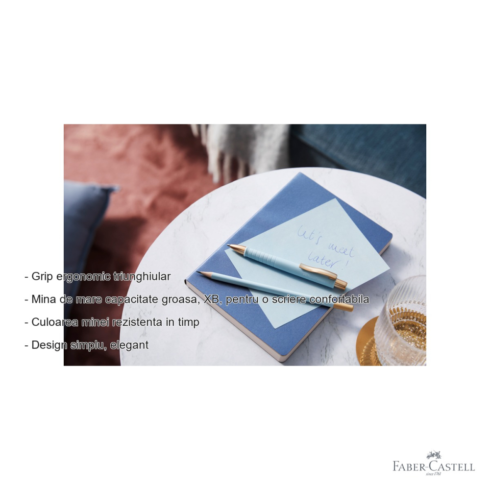 Pix cu mecanism Faber-Castell Poly Ball XB Urban, scriere groasa albastra, design bleu-auriu elegant [2]