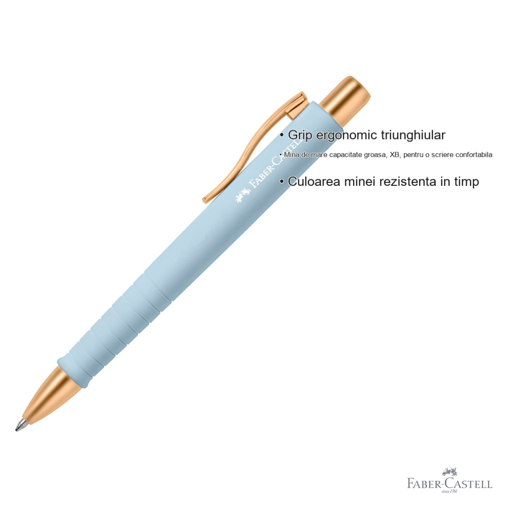 Pix cu mecanism Faber-Castell Poly Ball XB Urban, scriere groasa albastra, design bleu-auriu elegant [3]
