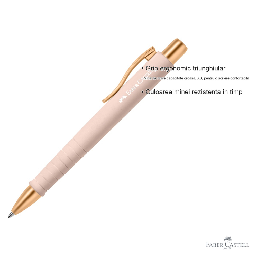 Pix cu mecanism Faber-Castell Poly Ball XB Urban, varf extra-lat, scriere albastra, design rose-auriu elegant [3]