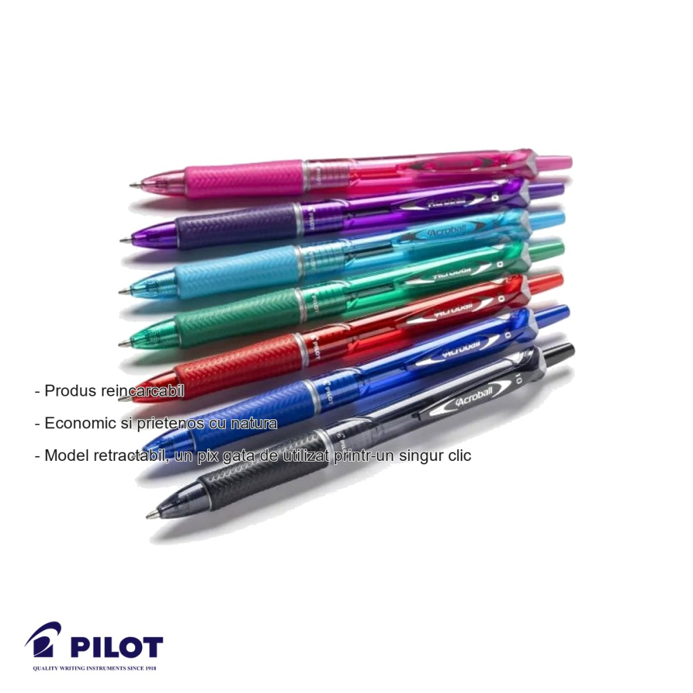 Pix cu mecanism Pilot Acroball Clips 1.0mm, cerneala albastra, fabricat din plastic reciclat, pentru utilizare zilnica la birou [2]