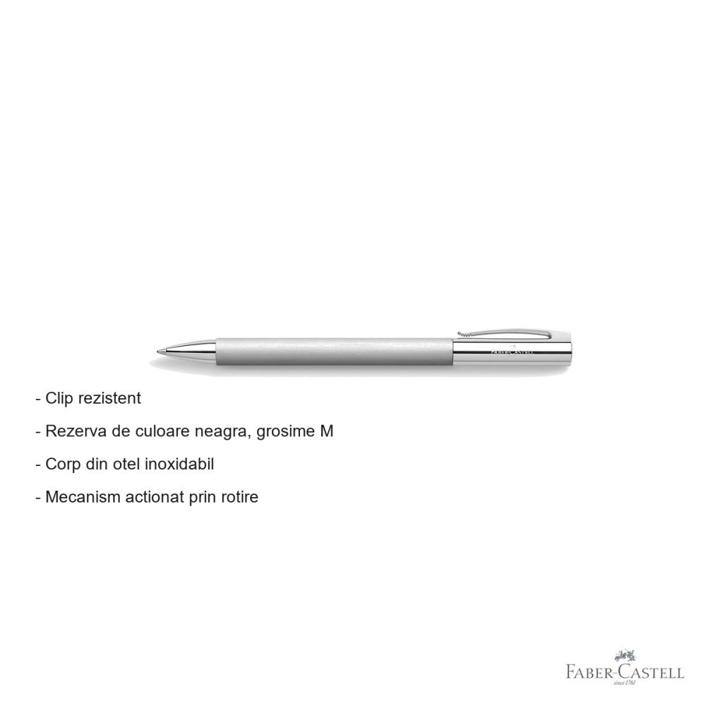 Pix cu mecanism rotativ Faber-Castell Ambition Metal, corp otel inoxidabil mat, rezerva neagra M, pentru birou si uz profesional [2]