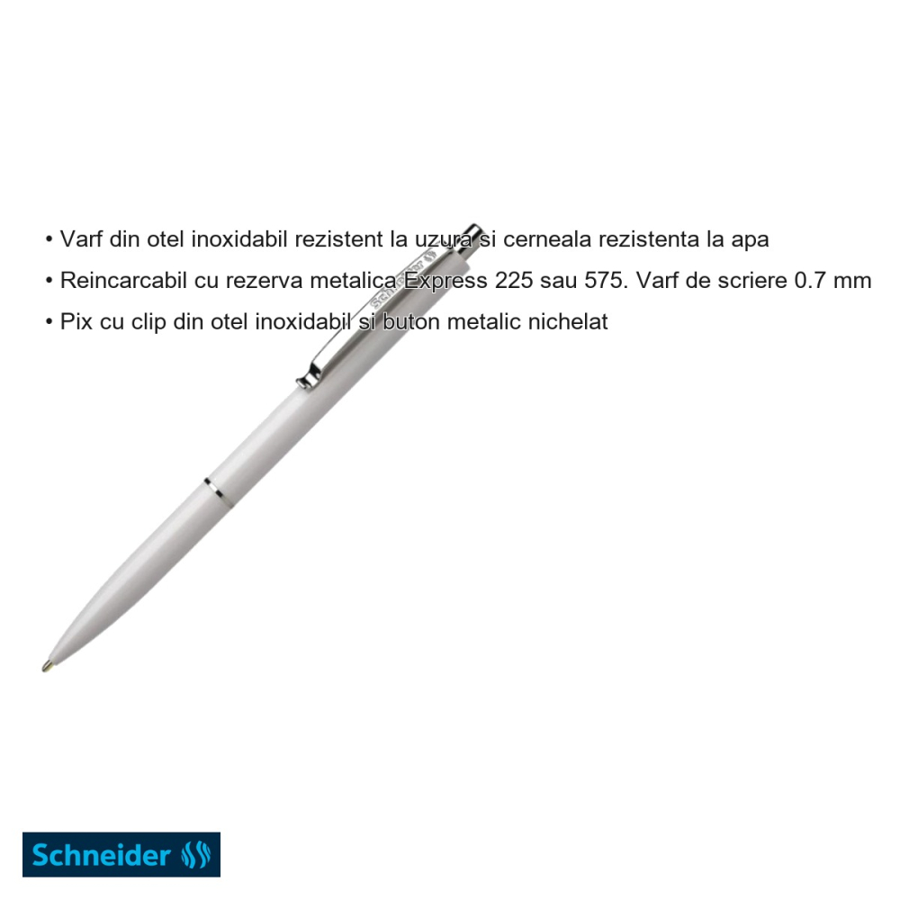 Pix cu mecanism Schneider K15, varf 0.7 mm, corp alb, scriere albastra, reincarcabil [3]