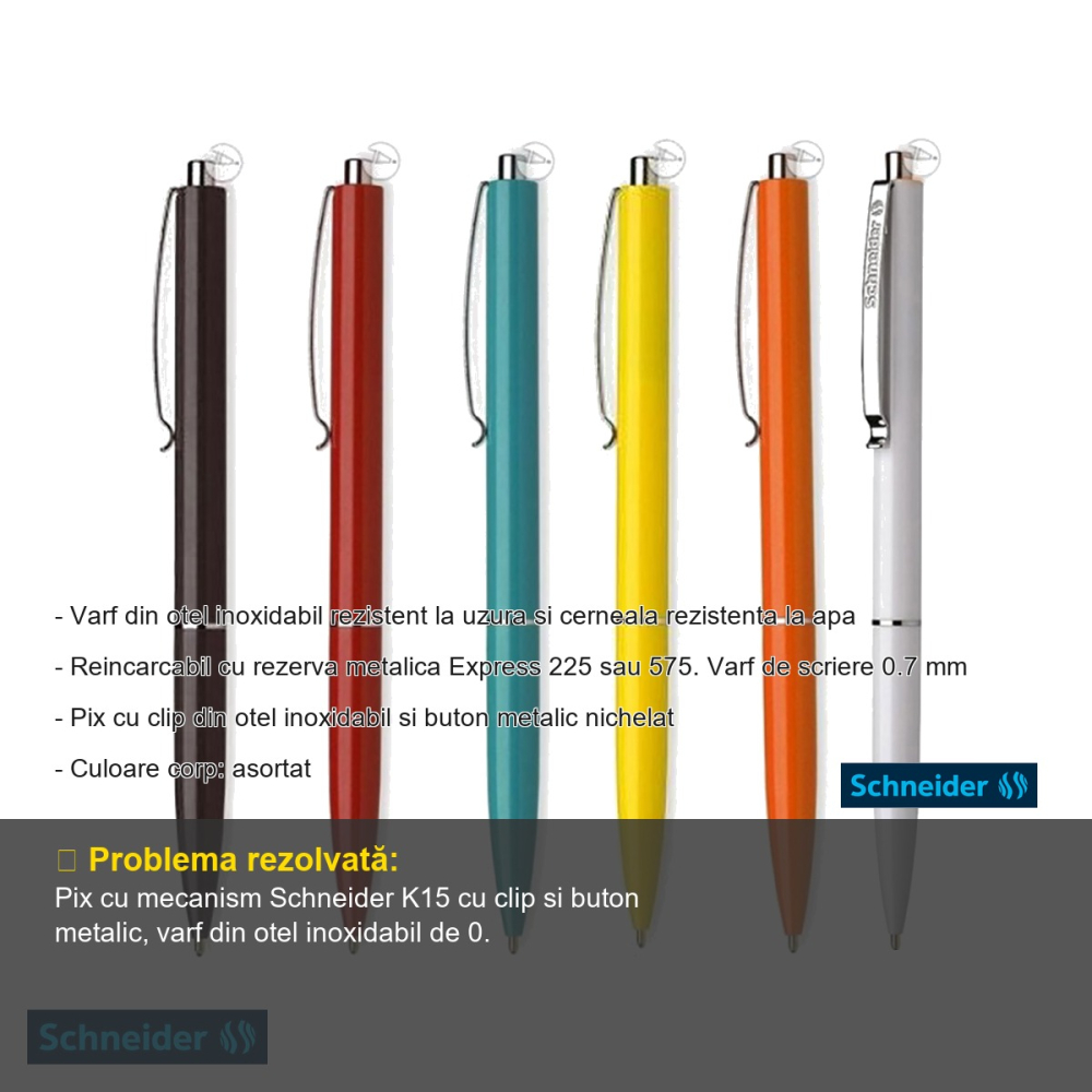 Pix cu mecanism Schneider K15, varf 0.7 mm, corp asortat, scriere albastra, reincarcabil [2]