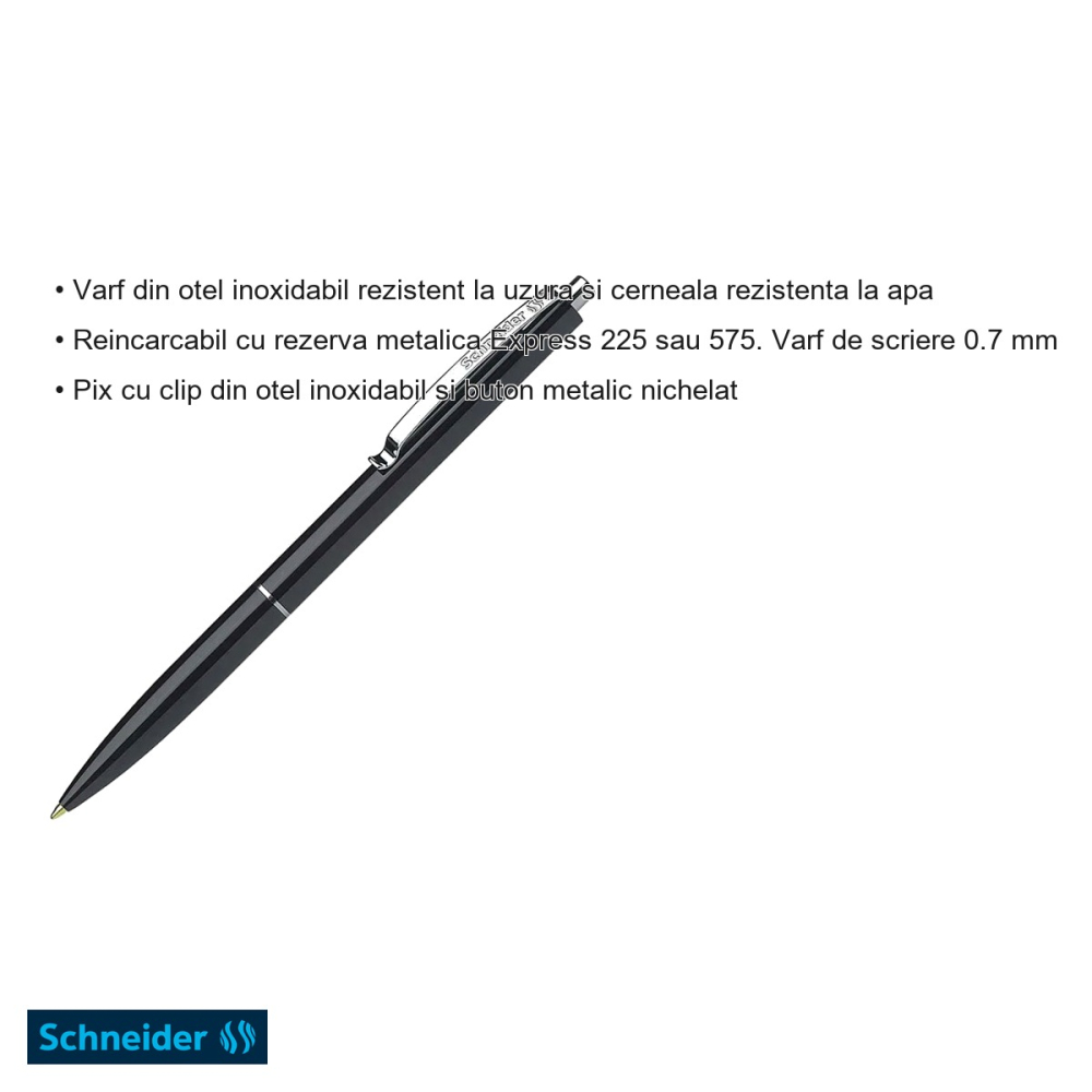Pix cu mecanism Schneider K15, varf 0.7 mm, corp negru, scriere albastra, reincarcabil, pentru birou si uz zilnic [3]