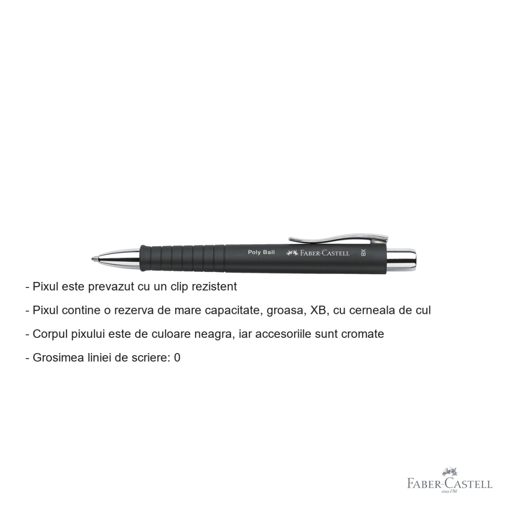 Pix cu mecanism si grip Faber-Castell Poly Ball XB, corp triunghiular ergonomic, scriere albastra 0.7 mm [2]