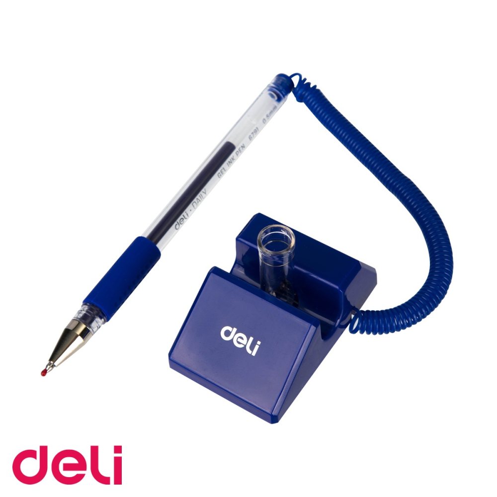 Pix cu suport adeziv si snur Deli, varf 0.5 mm, cerneala albastra, rotire 180 grade [4]