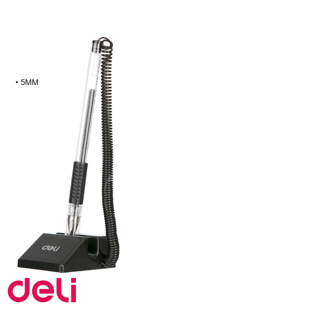 Pix cu suport adeziv si snur Deli, varf 0.5 mm, cerneala neagra, rotire 180 grade, pentru birou si ghiseu [3]