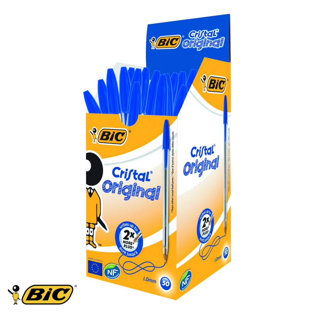 Pix de unica folosinta Bic Cristal Medium, varf 1.0 mm, cerneala albastra, corp transparent hexagonal [4]