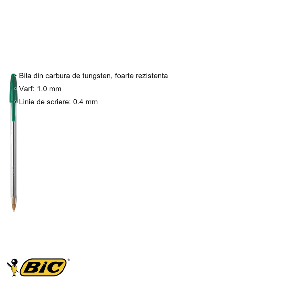 Pix de unica folosinta Bic Cristal, varf medium 1.0 mm, cerneala verde, scriere fluenta pentru birou si scoala [3]
