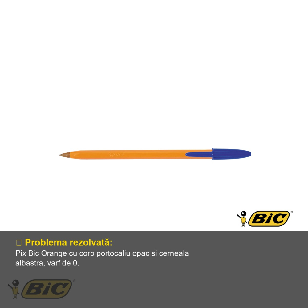 Pix de unica folosinta Bic Orange, scriere albastra, varf 0.7 mm, pentru birou si scoala [4]