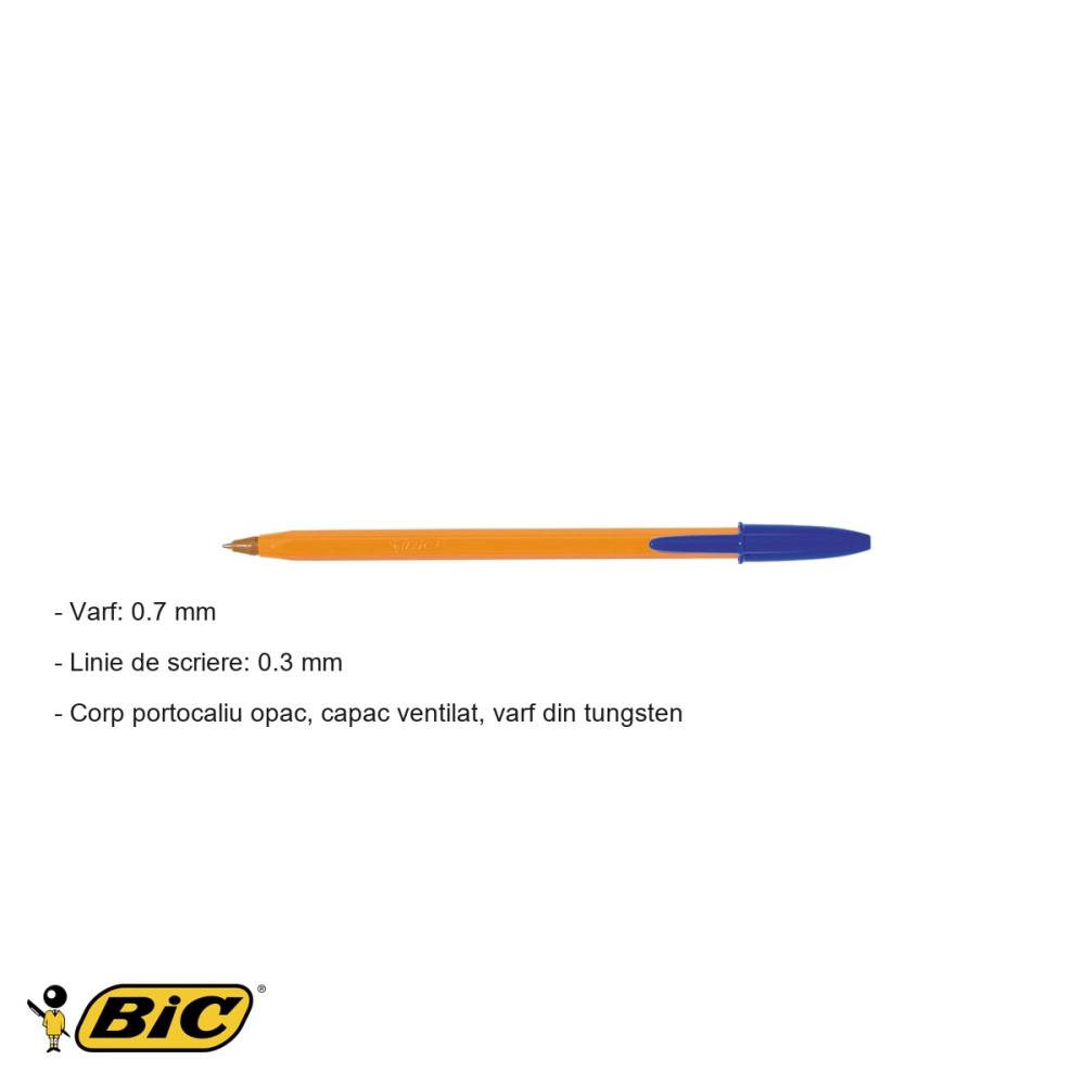 Pix de unica folosinta Bic Orange, scriere albastra, varf 0.7 mm, pentru birou si scoala [2]