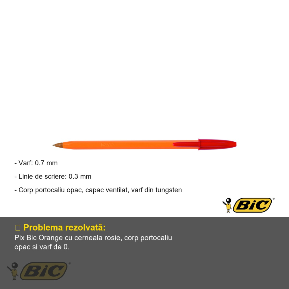 Pix de unica folosinta Bic Orange, varf 0.7 mm, cerneala rosie, pentru birou si scoala [2]