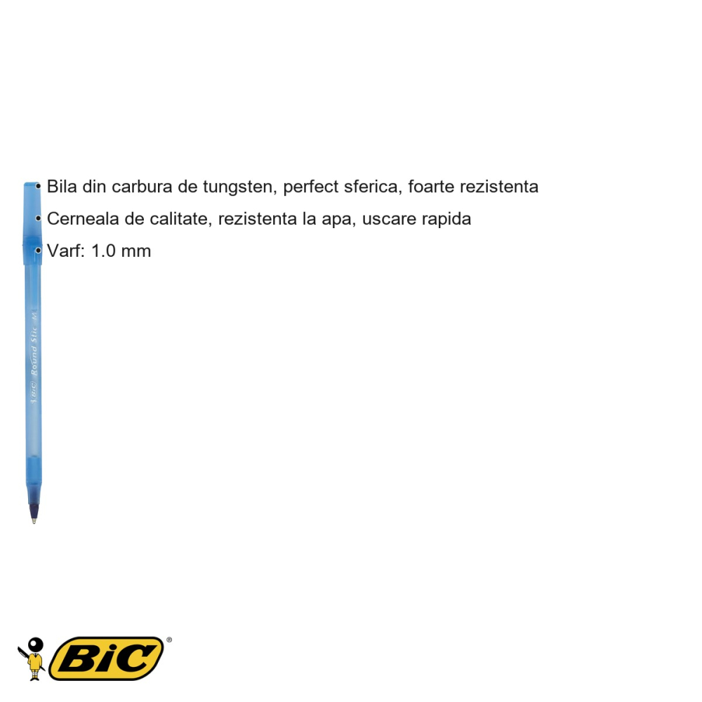 Pix de unica folosinta Bic Round Stic, varf 1.0 mm, cerneala albastra, pentru scris zilnic [3]