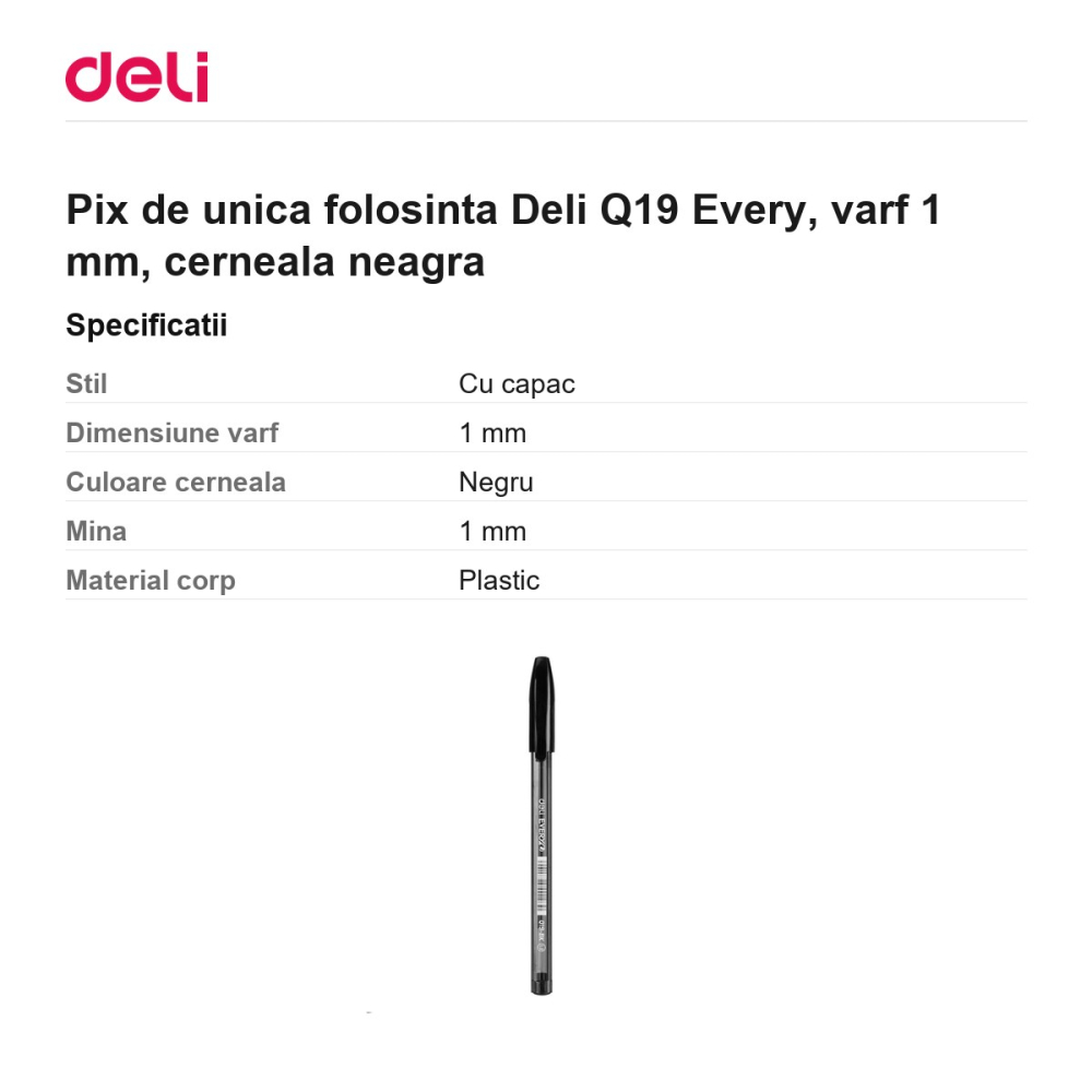 Pix de unica folosinta Deli Q19 Every, varf 1 mm, cerneala neagra [3]