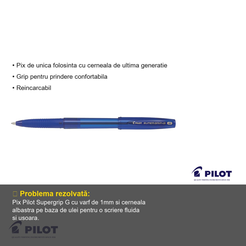 Pix de unica folosinta Pilot Supergrip G, varf 1mm, cerneala albastra, grip confortabil [3]
